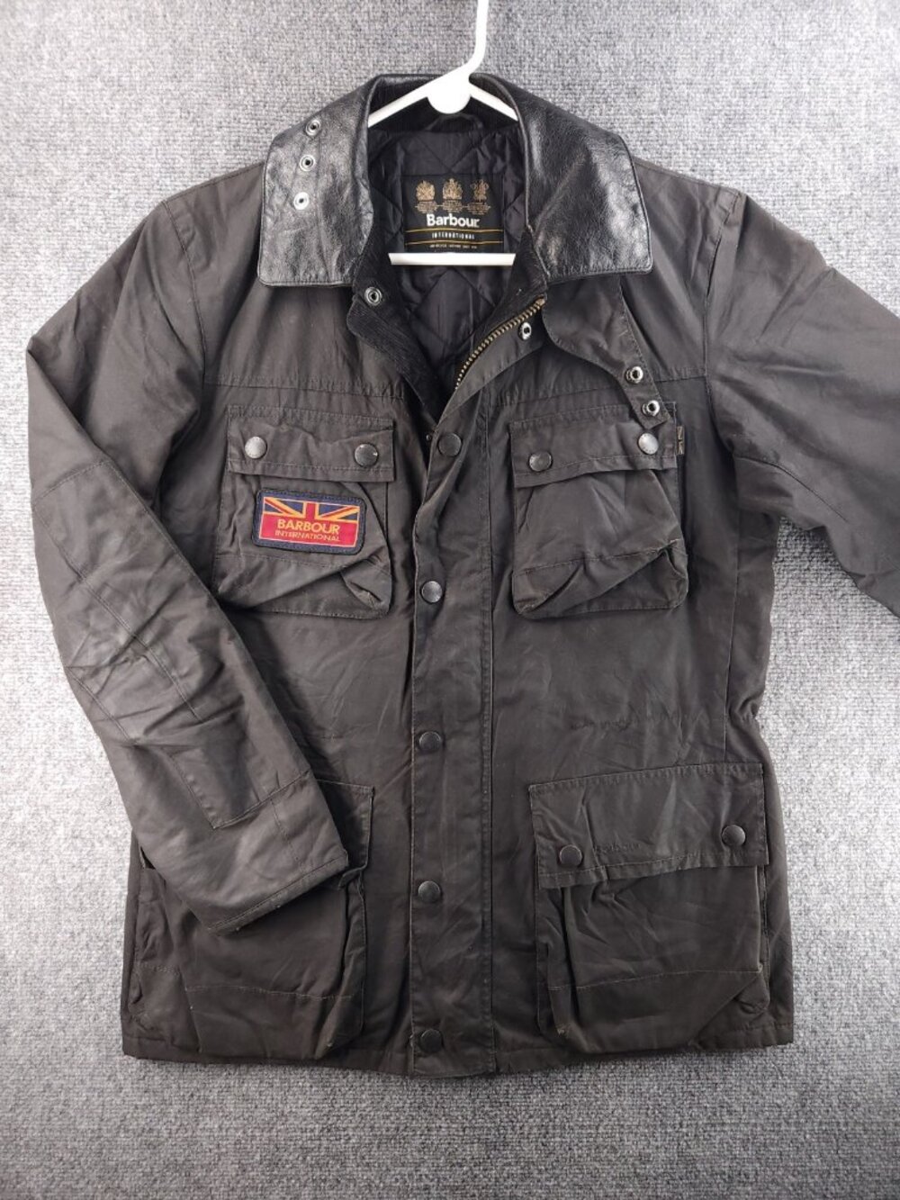 Barbour SURTEES International Medium Gray Insulated Winter Wax Jacket Men Biker